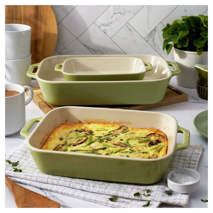 Stoneware, 3-pc, Rectangular Baking Dish Set, light green, large 2
