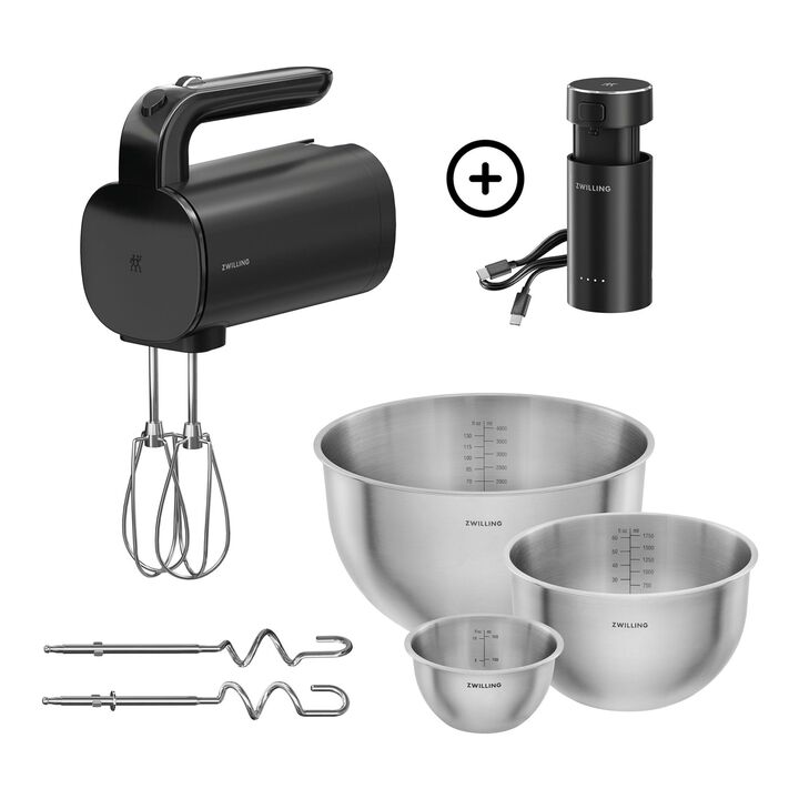 XTEND, Trådløst håndmikser i startersæt med batteri og skålsæt i rustfrit stål, 7 dele, sort, large 1