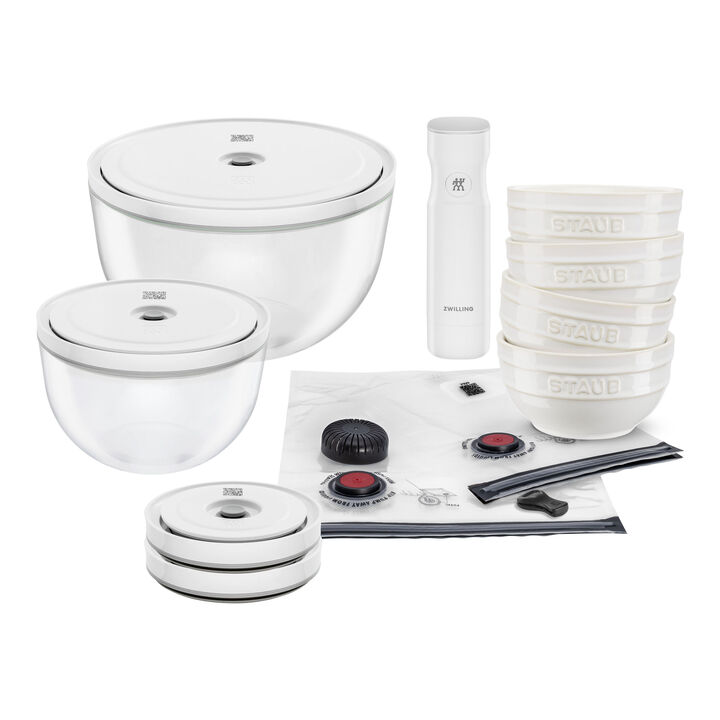 Fresh & Save Bowls, Vakuumschüssel Starterset, 15-tlg. / S/M/L, Elfenbein-Weiß/Transparent, Keramik/Glas, large 1