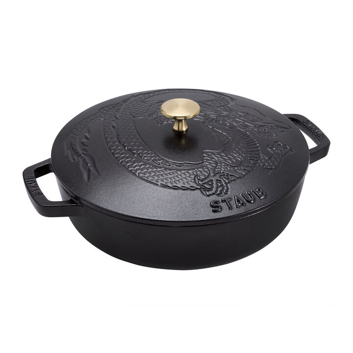 Cast Iron, 2.5 qt, Braiser With Dragon Lid, Black Matte, large 1