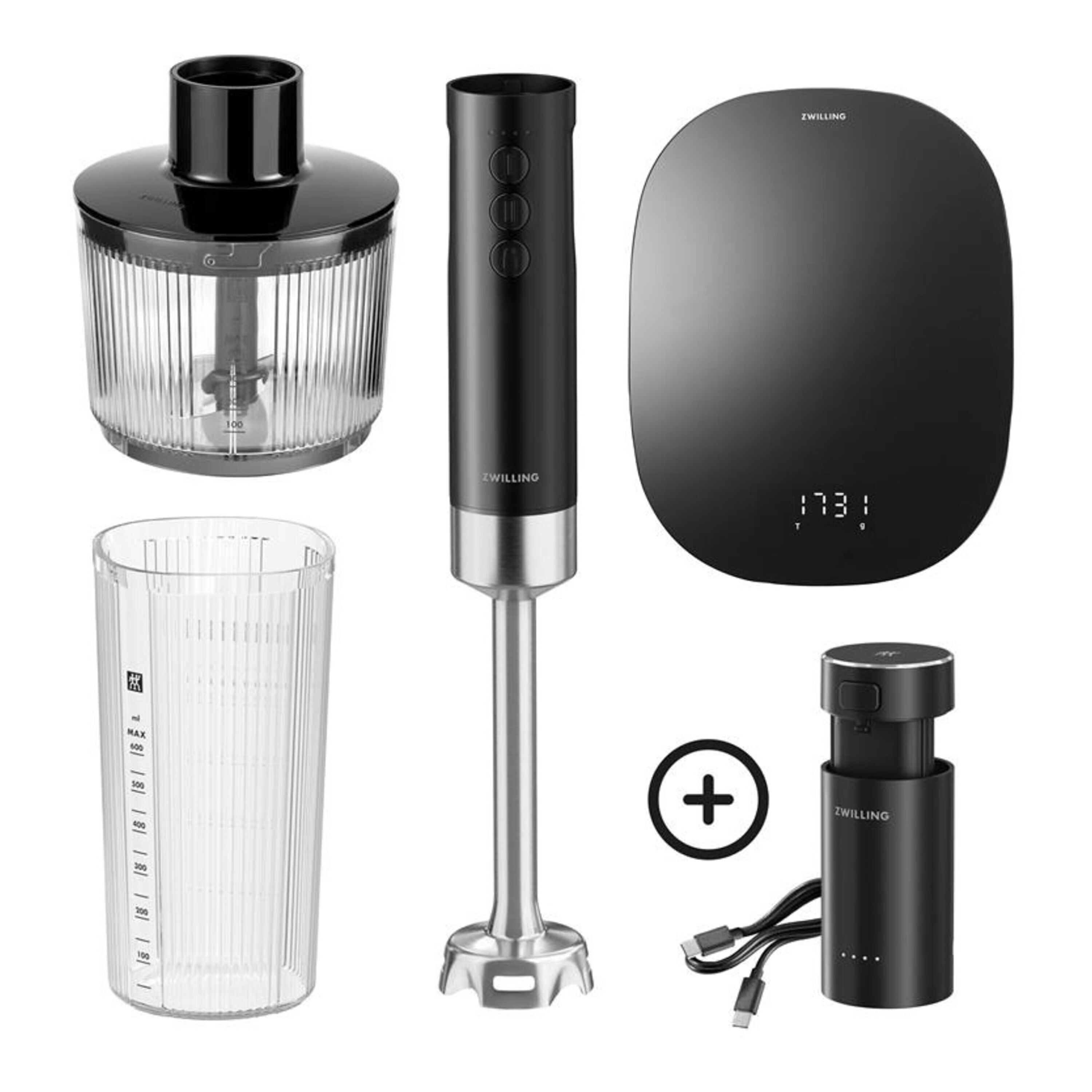 ZWILLING XTEND Kabelloser Stabmixer mit digitaler Küchenwaage und Zerkleinerer, 5-tlg. Schwarz Image