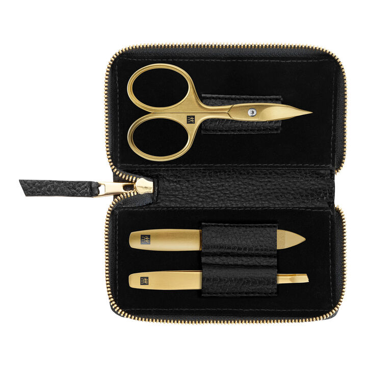 PREMIUM, 3-pcs Calf leather  Manicure Case black, large 1