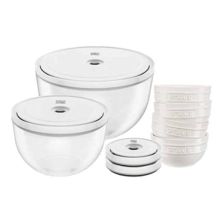 Fresh & Save Bowls, Vakuumschüssel & Deckel Set, 10-tlg. / S/M/L, Elfenbein-Weiß/Transparent, Keramik/Glas, large 1