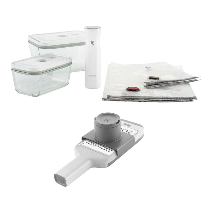 FRESH & SAVE, Set de démarrage sous vide avec multi-râpe, 7-pcs/ M/L, gris/transparent, Verre, large 1