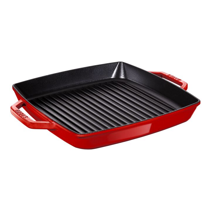 Grill Pans, 33 cm / 13 inch cast iron square Grill pan, cherry, large 1