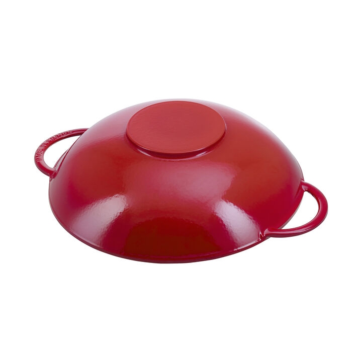 Specialities, 37 cm / 14.5 inch cast iron Wok with glass lid, cherry, large 4