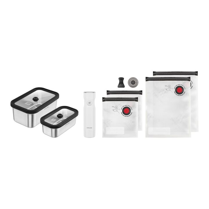Fresh & Save STAINLESS, Kit de démarrage sous vide, Acier inoxydable / S/M, 9-pcs, Blanc argenté, large 1