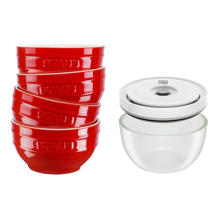 Fresh & Save BOWLS, Skålset med vakuumlock/5 delar, 12 cm/Körsbärsrött, large 1