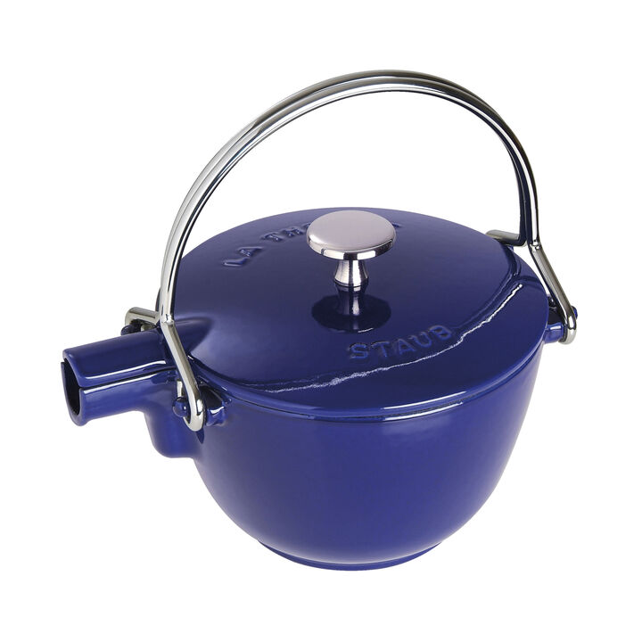 Cast Iron, 1.2 qt, Round, Tea Kettle, Dark Blue, large 1