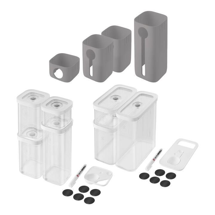 Ensemble de contenants Fresh & Save Cube et étui, 15-pcs. /S/M, blanc / gris, Plastique, large 1
