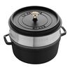 26 cm round Cast iron Cocotte with steamer black,,large