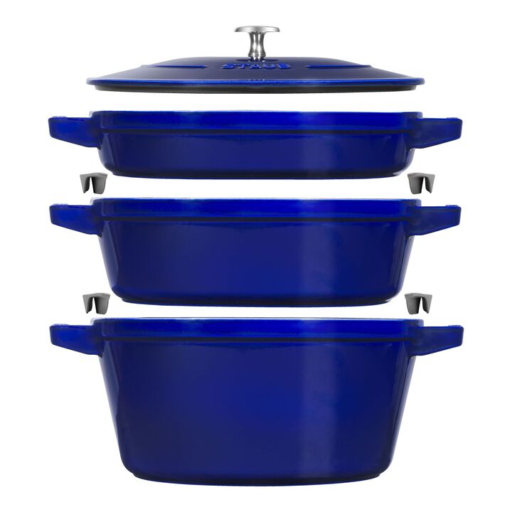 Cast Iron, 4-pc Stackable Set, Dark Blue, Cast Iron , large 1