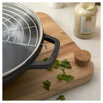 Wok Tava Cam Kapaklı | döküm demir | Siyah | 30 cm,,large 6