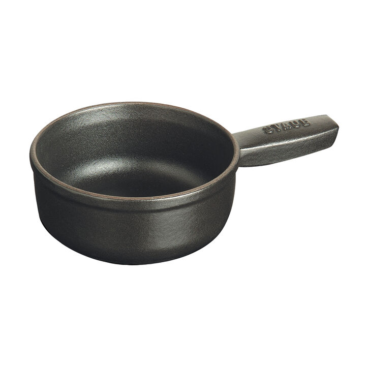 Cast Iron, 0.375 qt, Mini Cheese Fondue Pot, black matte, large 2