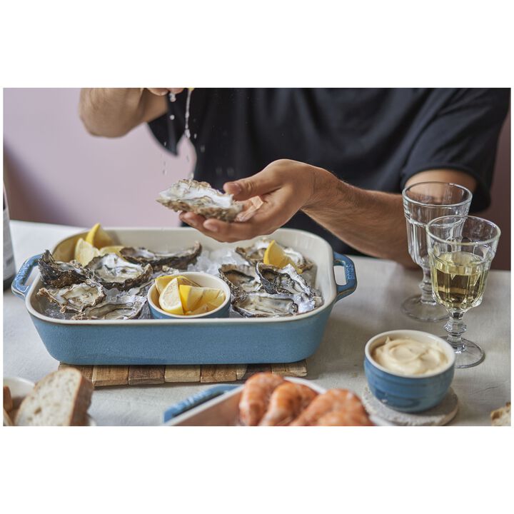 Ceramique, Ovenschaal 34 cm, Rechthoekig, Antiek turquoise, large 4