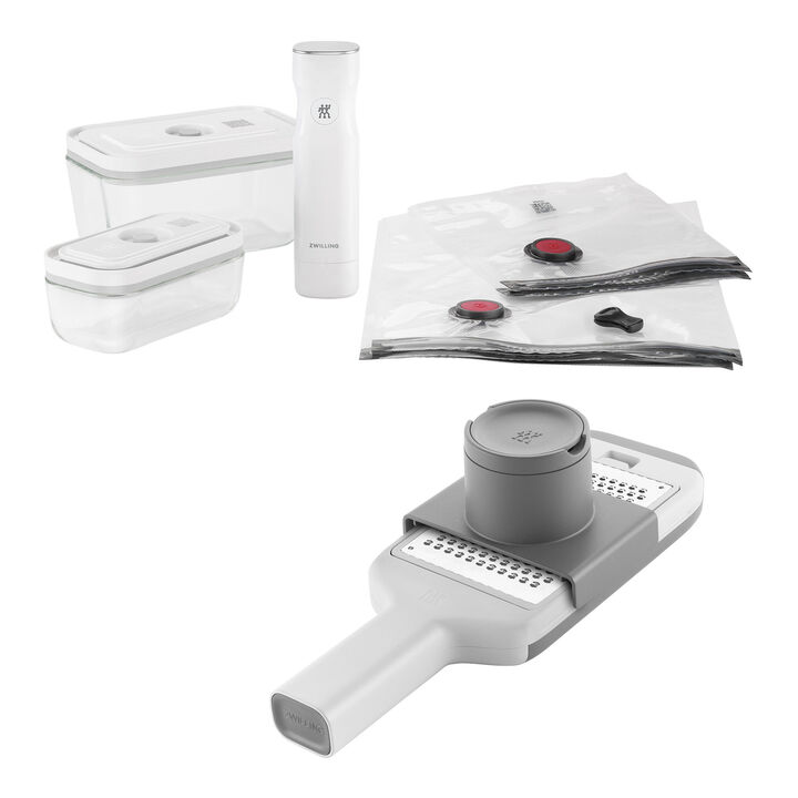 ZWILLING FRESH & SAVE GLASS VACUUM STARTER SET, 6 PIECE SET WITH BONUS ZCUT MULTI GRATER, large 1