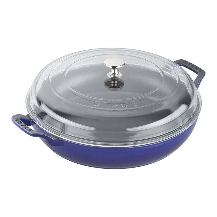 Cast Iron, 3.5 qt, Braiser With Glass Lid, Dark Blue, large 1