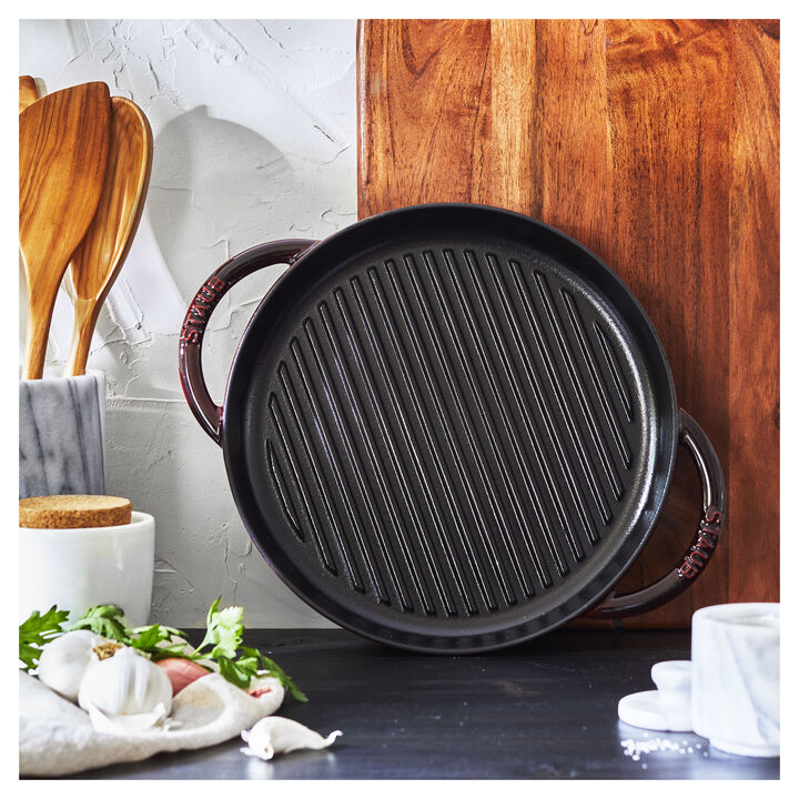 Cast Iron, 10-inch, Round Double Handle Pure Grill, grenadine, large 2