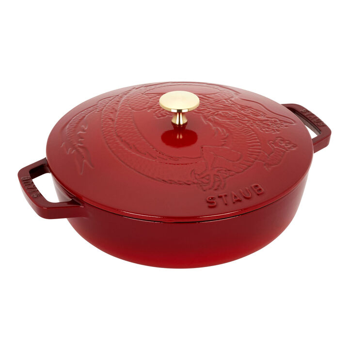 Cast Iron, 2.5 qt, Braiser With Dragon Lid, Cherry, large 1