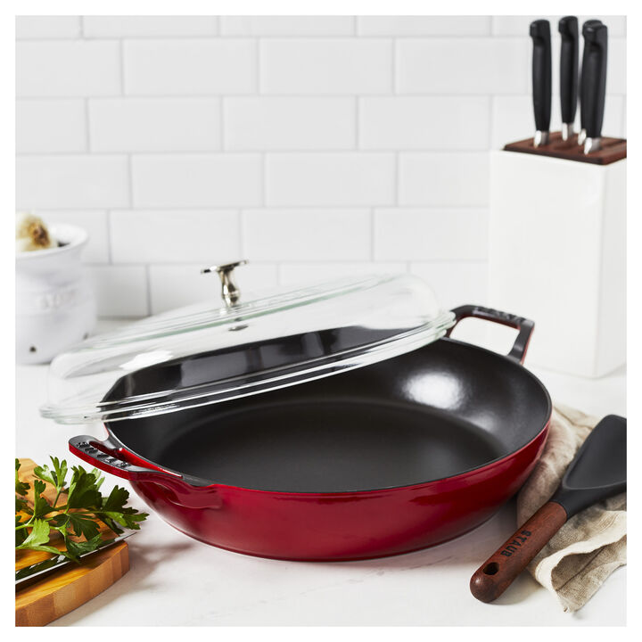 Cast Iron, 3.5 qt, Braiser With Glass Lid, Cherry, large 3
