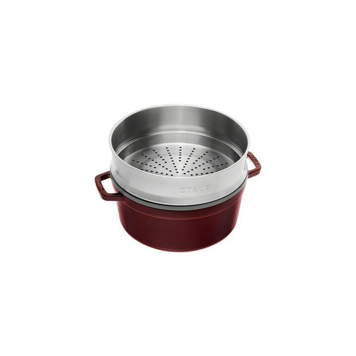 La Cocotte, Cocotte avec panier vapeur 26 cm, Rond(e), Grenadine, Fonte, large 3