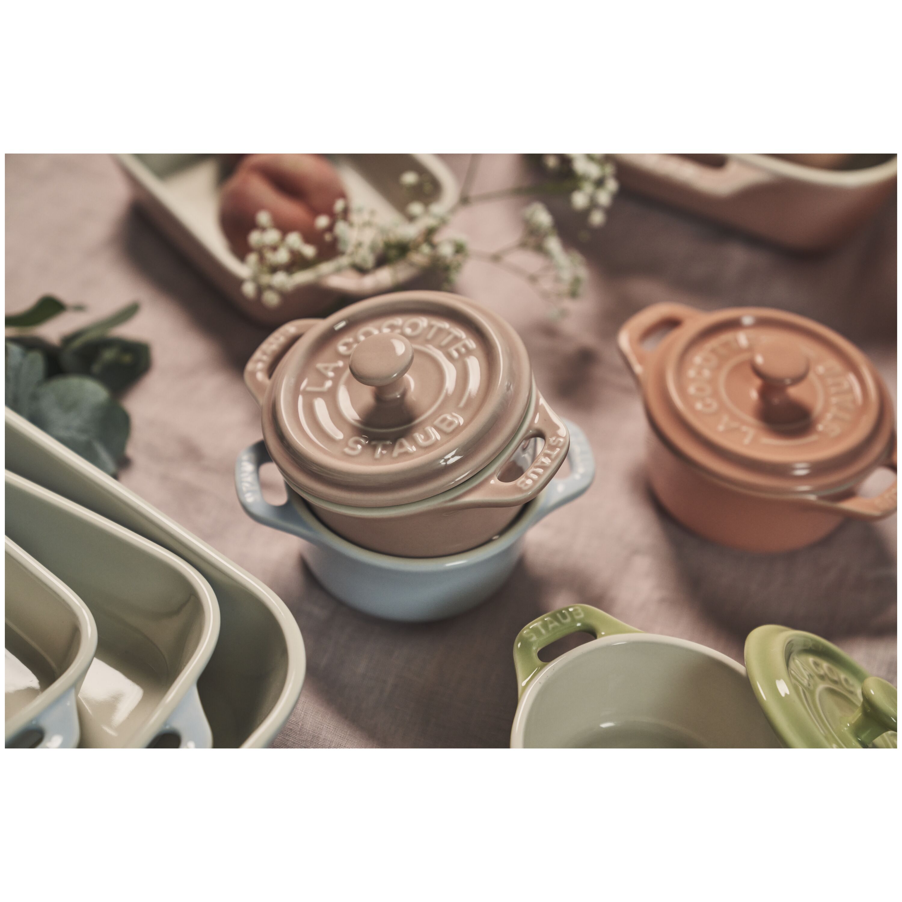 Staub Ceramique Cocotteset Macaron 6-delig, Rond, Gemengde kleuren, Keramiek - Ceramique - Staub