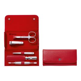 ZWILLING Classic Inox, 5-pcs Calf leather Snap fastener case red