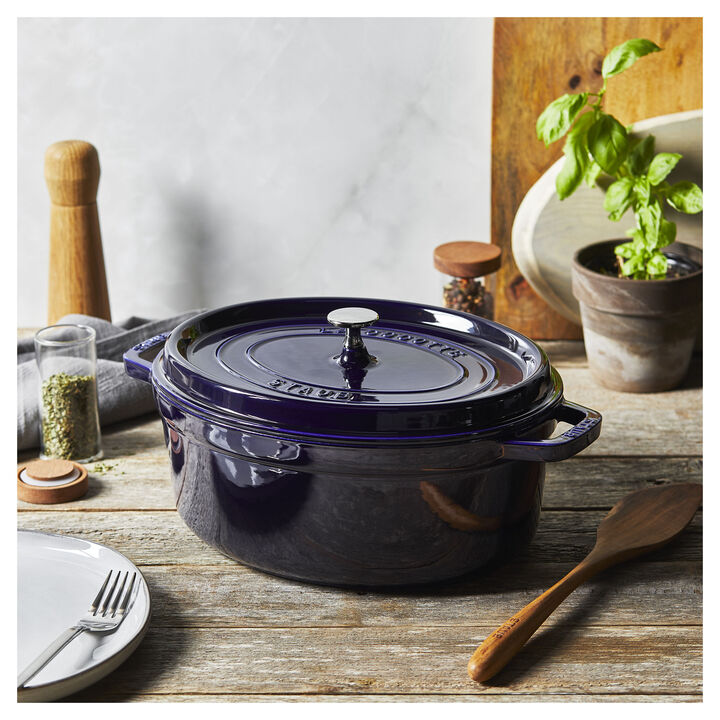 Cast Iron, 5.75 qt, Oval, Dutch Oven, Dark Blue, large 2