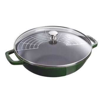 30 cm Cast iron Wok with glass lid basil-green,,large 1