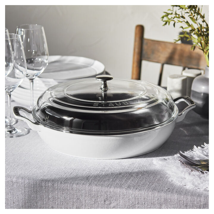 Cast Iron, 3.5 qt, Braiser With Glass Lid, Pure-white, large 2
