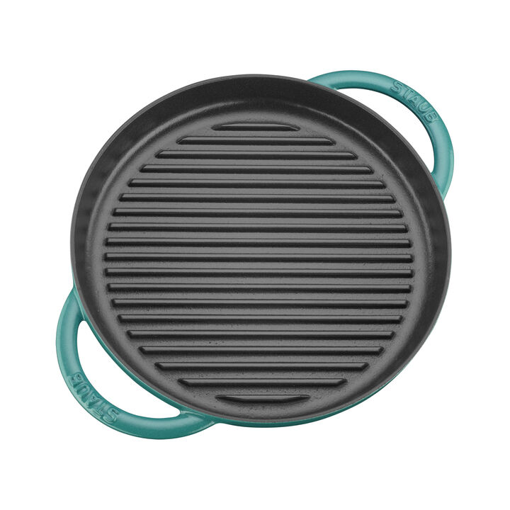 Cast Iron, 10-inch, Round Double Handle Pure Grill, Turquoise, large 2