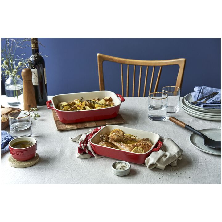 Stoneware, 2-pc, Rectangular Baking Dish Set, cherry, large 3