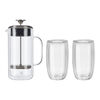 Sorrento Double Wall Glassware, 3-pc French Press And Latte Glass Set, small 1
