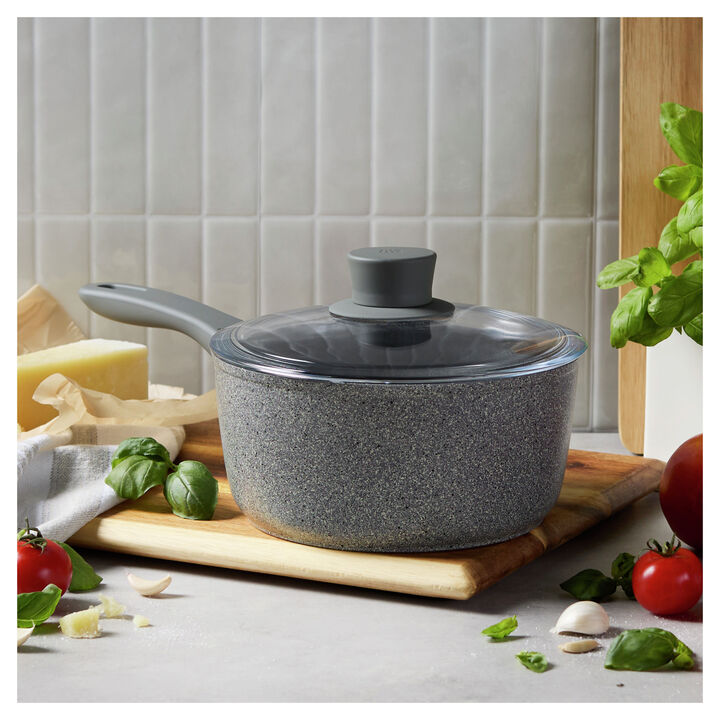 Parma Plus Ceramic, 2.75 l aluminum round Sauce pan with lid, grey, large 2