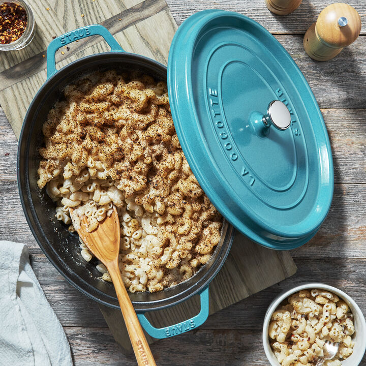 Cast Iron, 5.75 qt, Oval, Dutch Oven, Turquoise, large 4