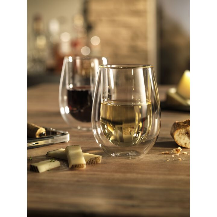 Sorrento Double Wall Glassware, 10-oz / 2-pc  Stemless White Wine Glass, large 2