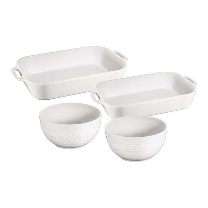 Stoneware, 4-pc, Baking And Bowl Set, White, large 1