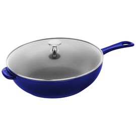 Staub Cast Iron - Fry Pans/ Skillets, 10-inch, Daily pan with glass lid, dark blue
