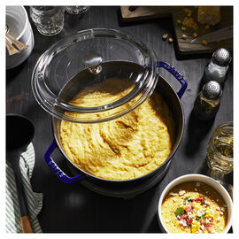 4 qt, Round, Glass Lid Dutch Oven, Dark Blue