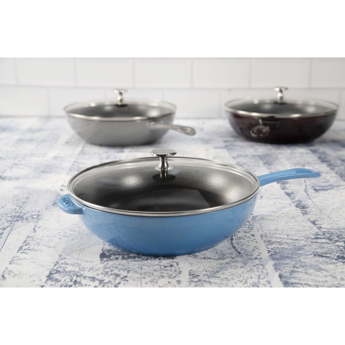 26 cm / 10 inch cast iron DAILY PAN WITH GLASS LID, ice-blue - Visual Imperfections,,large 2