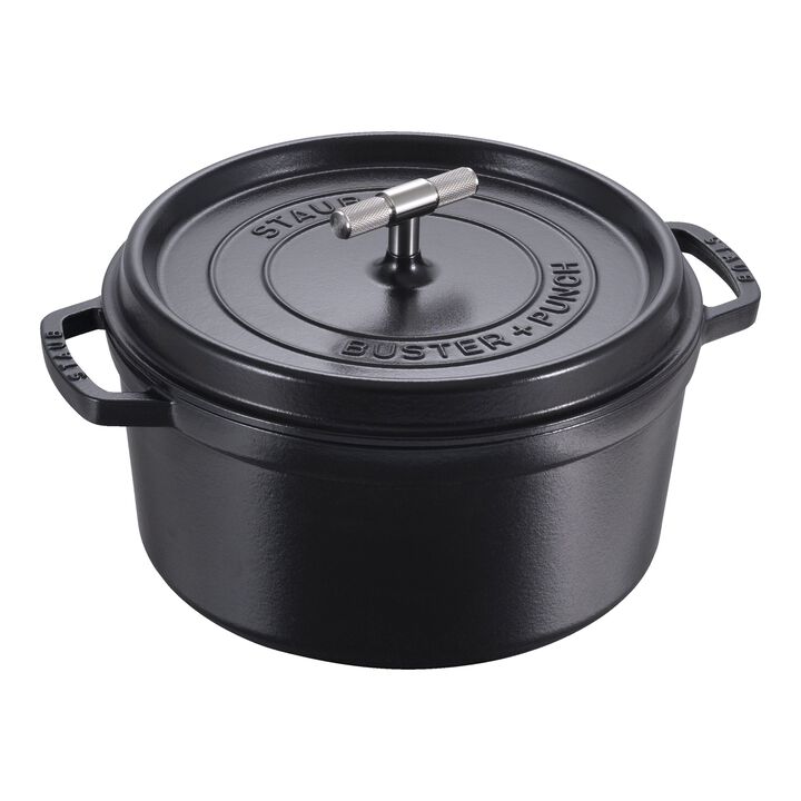 Cast Iron, 7 qt, Round, Dutch Oven Buster And Punch, Black Matte, large 1