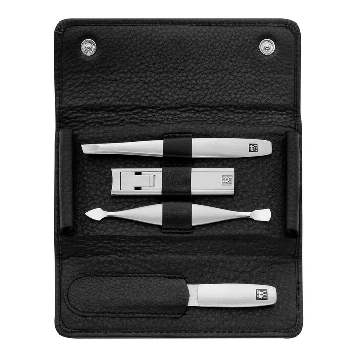 PREMIUM, 4-pc, Leather Travel Set With Snap Fastener Case, Black Matte, large 1