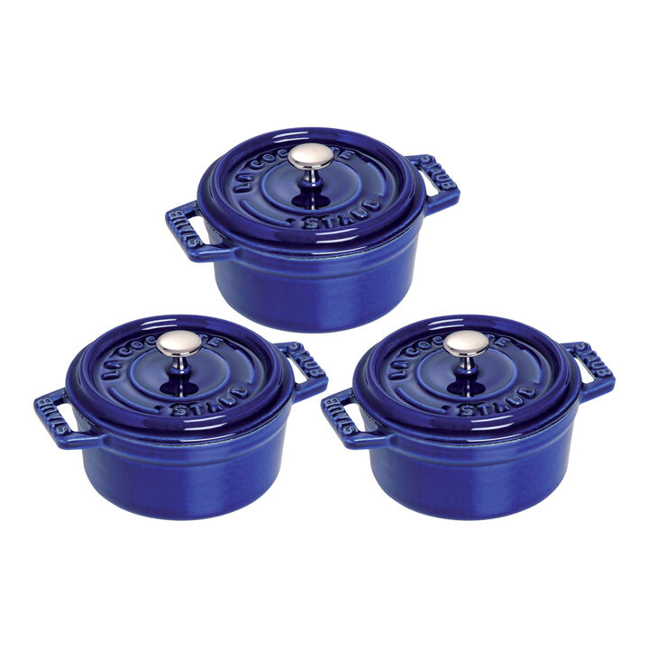 Cast Iron, 3-pc, Dutch Oven Set, dark blue, large 1