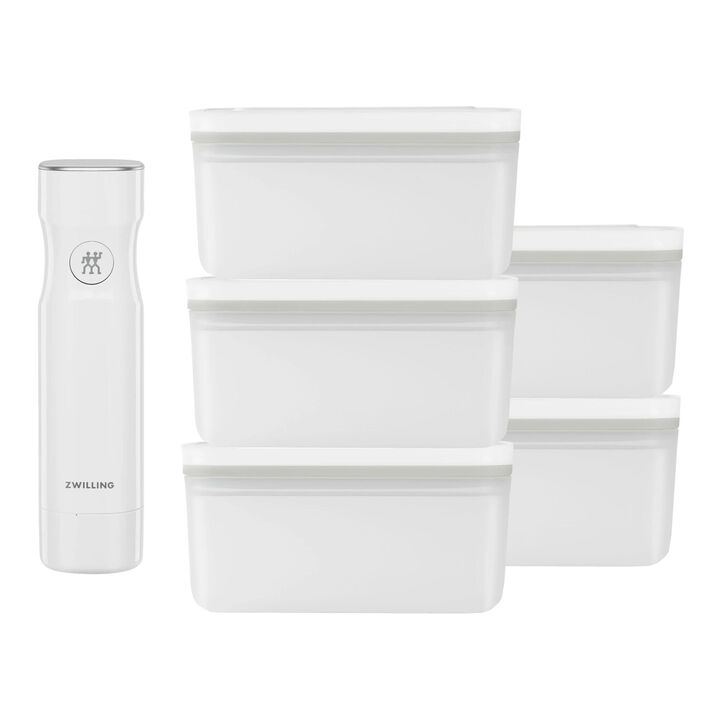 Set boîtes sous-vide & pompe, 6-pcs. /M, semi transparent-gris / blanc, Plastique, large 1