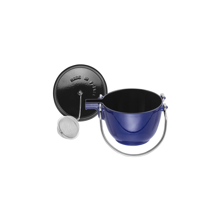 Cast Iron, 1.2 qt, Round, Tea Kettle, Dark Blue, large 4