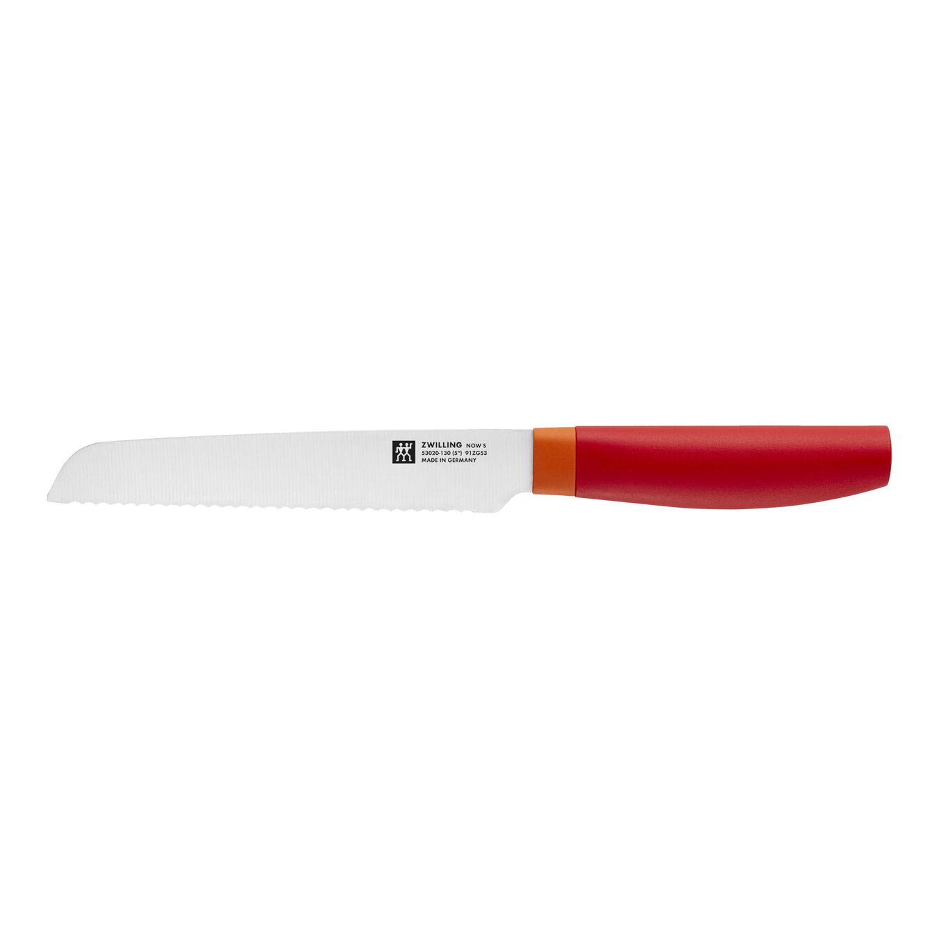 Couteau universel 13 cm, Rouge, Tranchant en dents de scie,,large 1