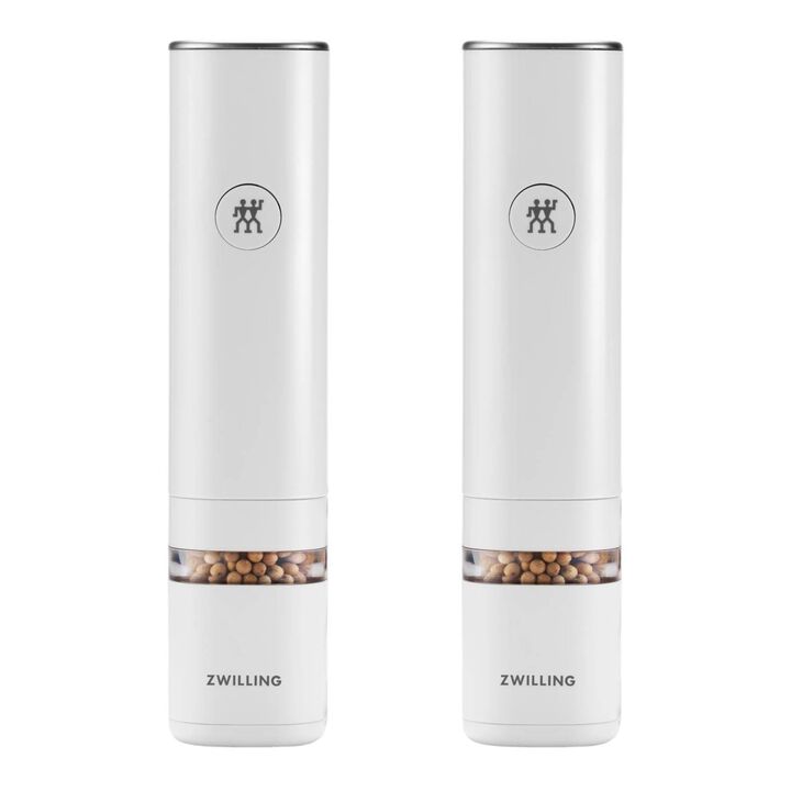 2-PC SET ELECTRIC SALT/PEPPER MILL, RECHARGEABLE, WHITE, large 1