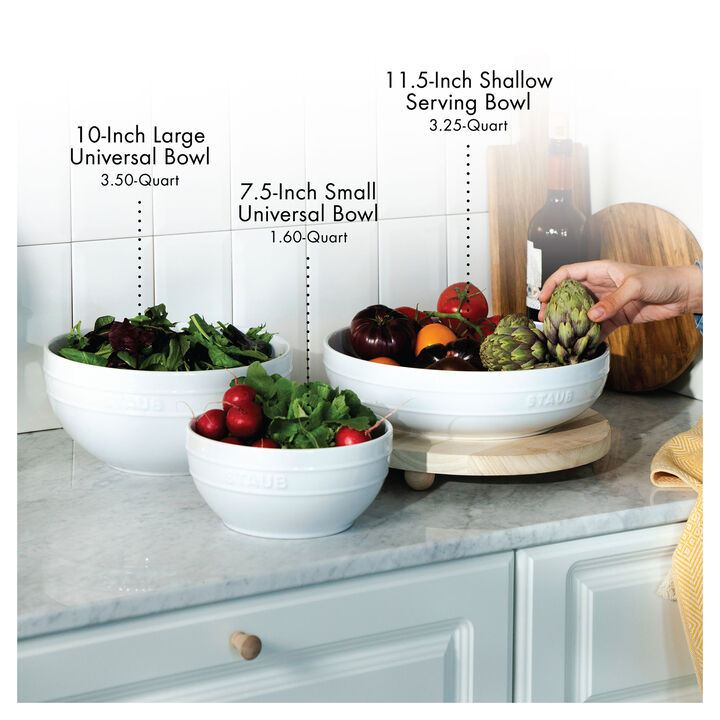 Stoneware, 11.5-inch, Shallow Serving Bowl, white, large 3