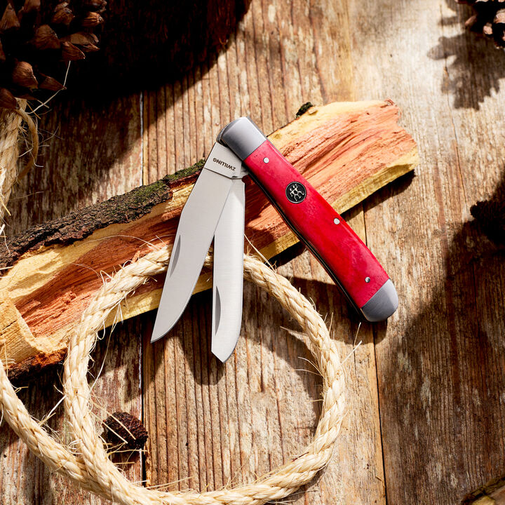 Outdoor, 3.5-inch, Trapper Folding Pocket Knife, Red Smooth Bone, large 2