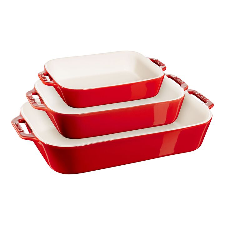 Ceramique, Rectangular Baking Dish Set Cherry 3 Piece, large 1